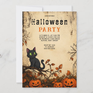 Schwarze Katze Gothic Halloween-Party-Einladung Einladung