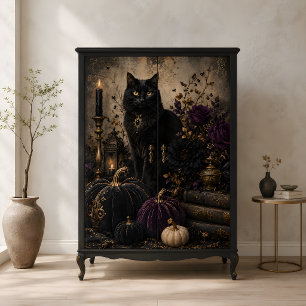 Schwarze Katze Gothic-Kürbisse Lila Rosen Hallowee Seidenpapier