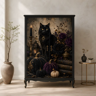 Schwarze Katze Gothic-Kürbisse Lila Rosen Hallowee Seidenpapier