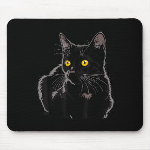 Schwarze Katze Grafik mit gelben Augen Cooler Vint Mousepad