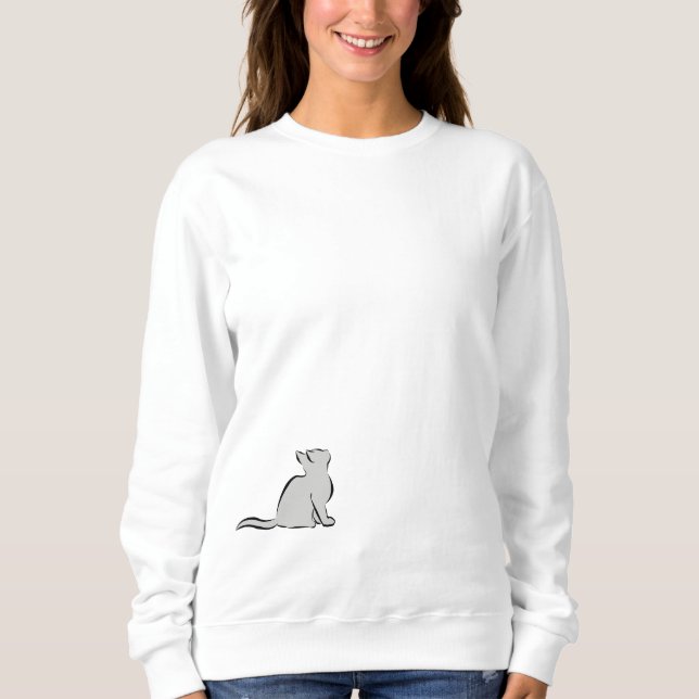 Schwarze Katze, graue Fülle Sweatshirt (Vorderseite)