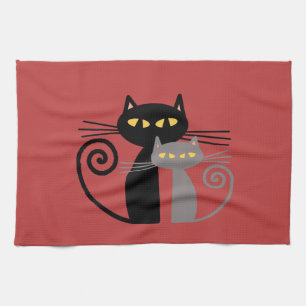 Schwarze Katze, graue Katze Geschirrtuch