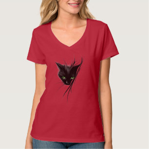 Schwarze Katze Grüne Augen Modernes Design Katzenl T-Shirt
