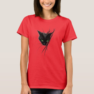 Schwarze Katze Grüne Augen Modernes Design Katzenl T-Shirt