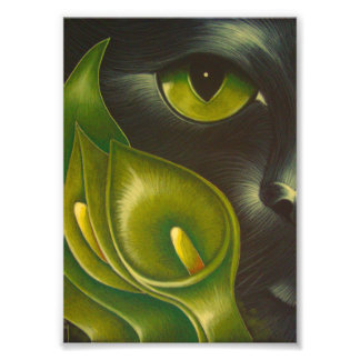 SCHWARZE KATZE GRÜNE RULE LILY BLUME 5" X 7" DRUCK