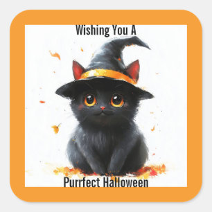 Schwarze Katze, Halloween-Aufkleber Quadratischer Aufkleber