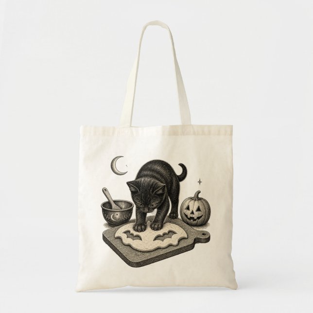 Schwarze Katze Halloween Backen Tragetasche (Vorne)