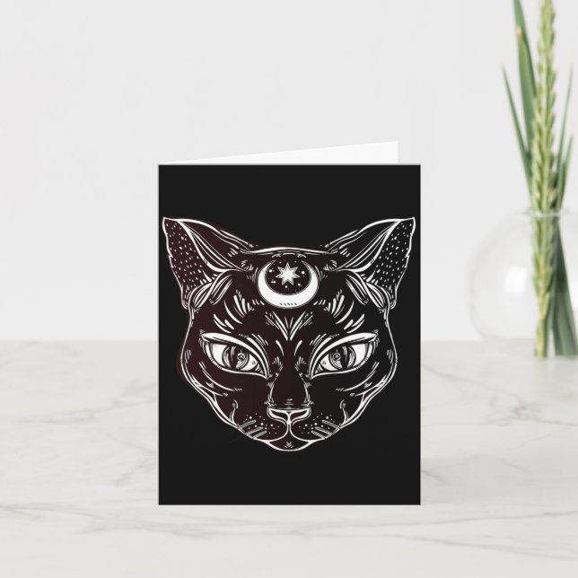 Schwarze Katze Halloween Boho Karte (Vorderseite)
