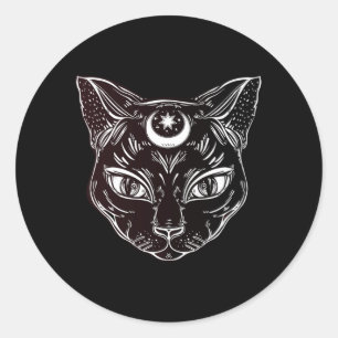 Schwarze Katze Halloween Boho Runder Aufkleber