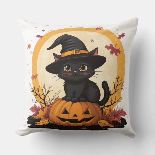 🎃 Schwarze Katze Halloween: Felin Zauberer 🧙 ‍ Kissen (Vorderseite)