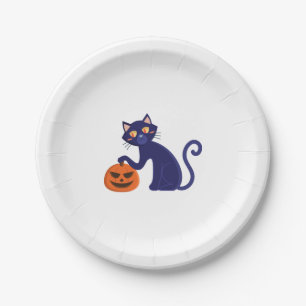 Schwarze Katze Halloween-Figur Pappteller