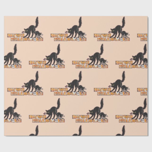 Schwarze Katze Halloween  Geschenkpapier (Flach)
