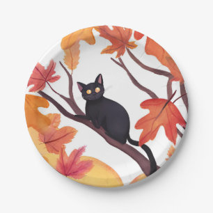 Schwarze Katze Halloween Herbst Pappteller