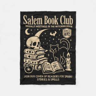 Schwarze Katze Halloween Hexe Buchclub Design Fleecedecke