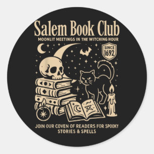 Schwarze Katze Halloween Hexe Buchclub Design Runder Aufkleber