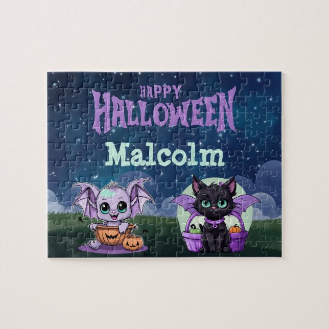 Schwarze Katze Halloween-Kinderrätsel  Puzzle (Horizontal)