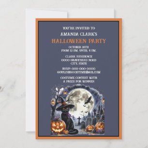 Schwarze Katze Halloween-Kostenüm Party  Einladung