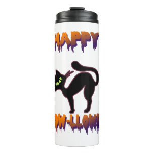 Schwarze Katze Halloween Kürbis Halloween Thermosbecher
