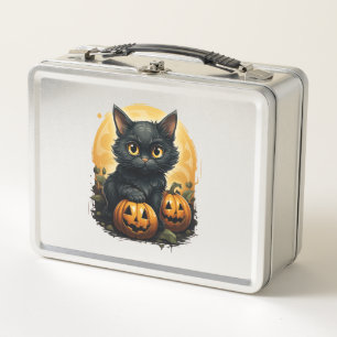 Schwarze Katze Halloween-Kürbis - Katze Metall Brotdose