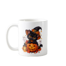 Schwarze Katze Halloween-Kürbis-Tasse