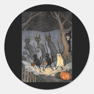 Schwarze Katze Halloween Männer Frauen Runder Aufkleber