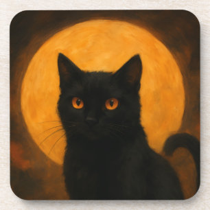 Schwarze Katze Halloween-Mysterium Gruselige Saiso Getränkeuntersetzer