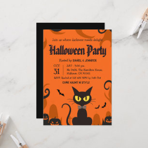 Schwarze Katze Halloween-Party-Geist-Kürbis Grusel Einladung
