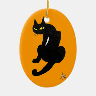SCHWARZE KATZE HALLOWEEN-PARTY KERAMIKORNAMENT