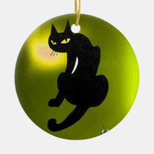 SCHWARZE KATZE HALLOWEEN-PARTY KERAMIKORNAMENT
