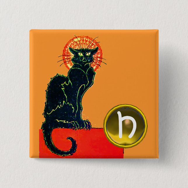 SCHWARZE KATZE HALLOWEEN-PARTY-MONOGRAMM BUTTON (Vorderseite)