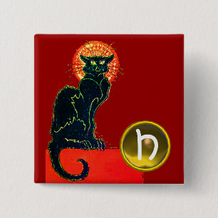 SCHWARZE KATZE HALLOWEEN-PARTY-MONOGRAMM BUTTON