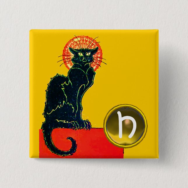 SCHWARZE KATZE HALLOWEEN-PARTY-MONOGRAMM BUTTON (Vorderseite)