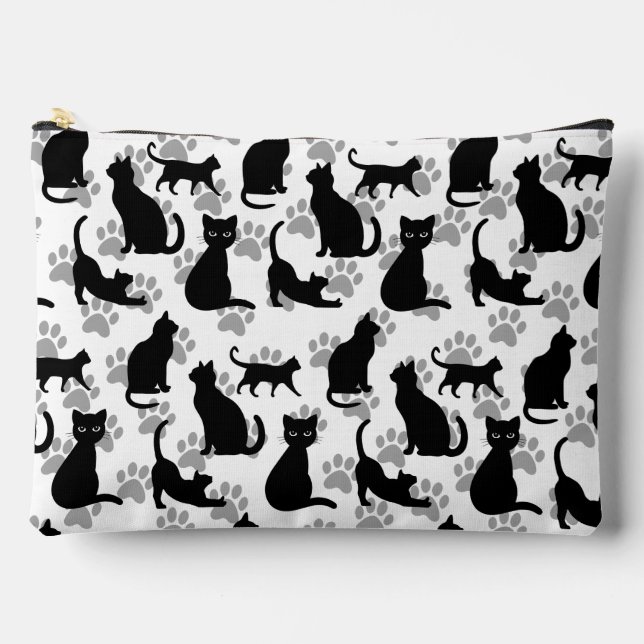 Schwarze Katze Halloween Print Make-up Bag Zubehörtasche (Vorderseite)