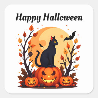 Schwarze Katze Halloween Quadratischer Aufkleber