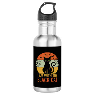 Schwarze Katze Halloween Retro-Sonnenuntergangs-De Edelstahlflasche