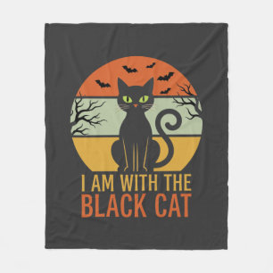 Schwarze Katze Halloween Retro-Sonnenuntergangs-De Fleecedecke