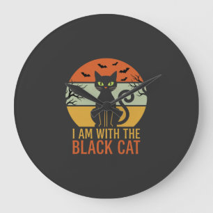 Schwarze Katze Halloween Retro-Sonnenuntergangs-De Große Wanduhr
