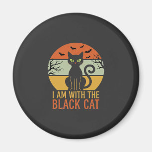 Schwarze Katze Halloween Retro-Sonnenuntergangs-De Magnet