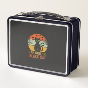 Schwarze Katze Halloween Retro-Sonnenuntergangs-De Metall Brotdose
