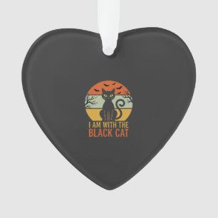 Schwarze Katze Halloween Retro-Sonnenuntergangs-De Ornament