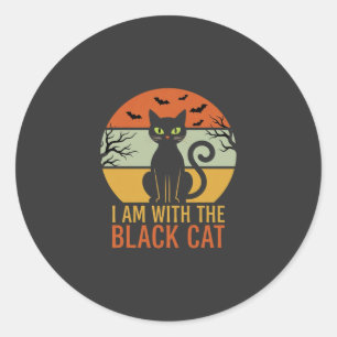 Schwarze Katze Halloween Retro-Sonnenuntergangs-De Runder Aufkleber