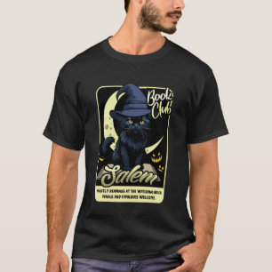 Schwarze Katze Halloween Salem Buchclub Lesende He T-Shirt