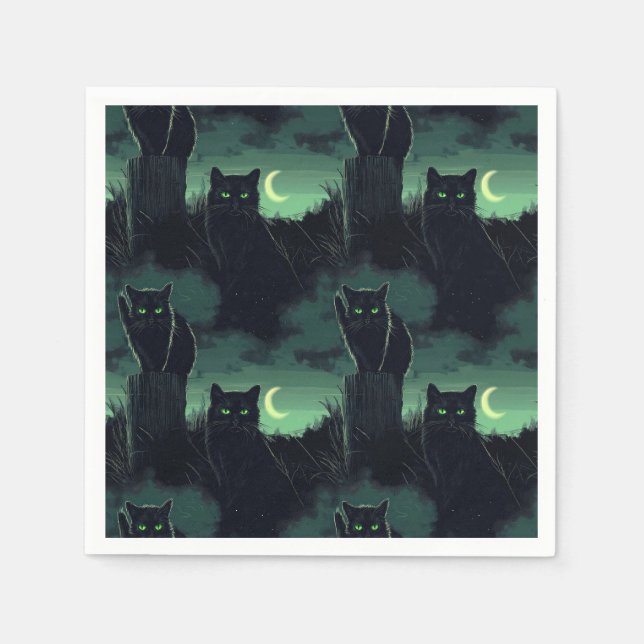 Schwarze Katze Halloween Serviette (Vorderseite)