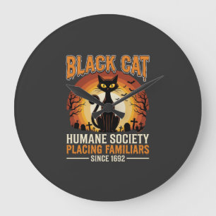 Schwarze Katze Halloween Vertrauter Vintage-Friedh Große Wanduhr