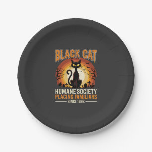 Schwarze Katze Halloween Vertrauter Vintage-Friedh Pappteller