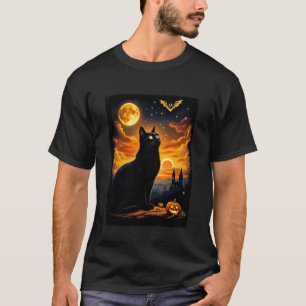 Schwarze Katze Halloween Verzauberte Nacht Himmel T-Shirt