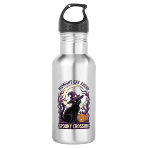 Schwarze Katze Halloween Vintage Gravur Kürbis Kat Edelstahlflasche