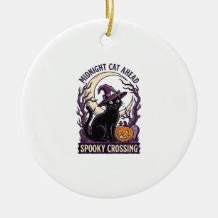Schwarze Katze Halloween Vintage Gravur Kürbis Kat Keramik Ornament