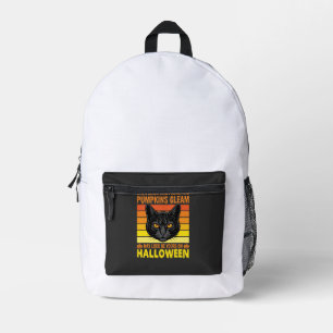 Schwarze Katze Halloween Vintage-Kürbis-Grafik Bedruckter Rucksack