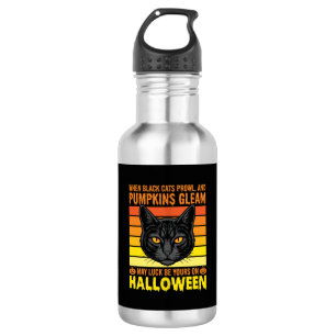 Schwarze Katze Halloween Vintage-Kürbis-Grafik Edelstahlflasche